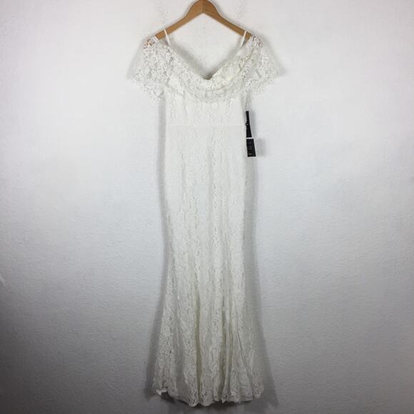 NWT Lulus Caterina White Lace Off-the-Shoulder Mermaid Maxi Dress Gown XS - Picture 3 of 16